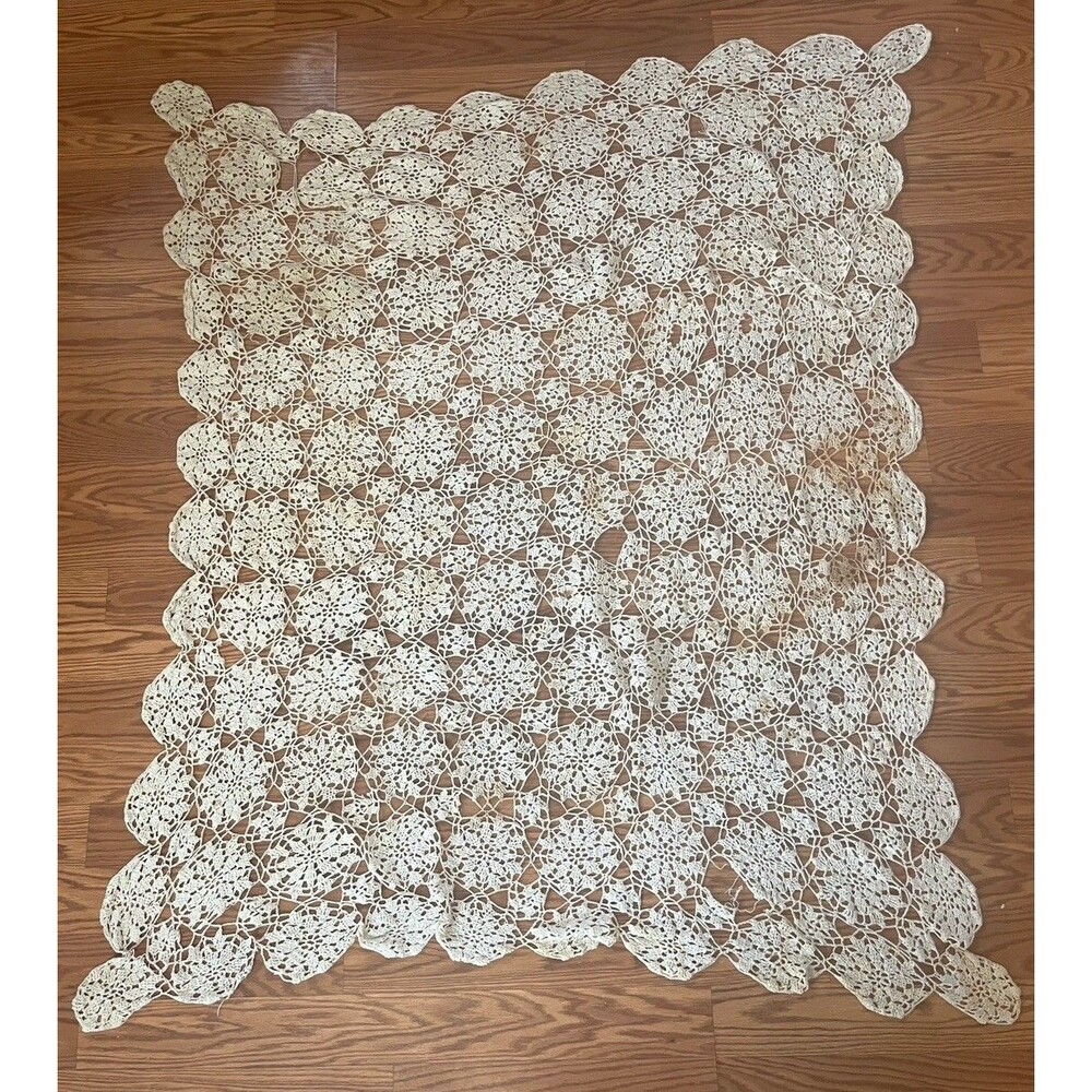 Vintage Crochet Throw Handmade Folk Art Cottagecore Farmhouse Granny USA 30s